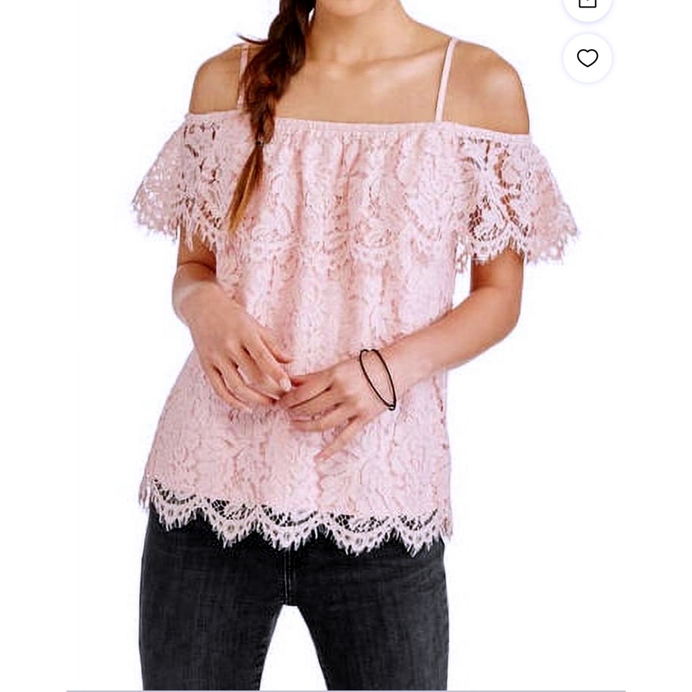 Women M Lace Off Shoulder Top Coquette Boho Fairy Feminine Summer Barbiecore Y2K